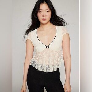 NWT UO Kimchie Blue Taylor Lace Babydoll Top. White/Black size S. Stretch lace.